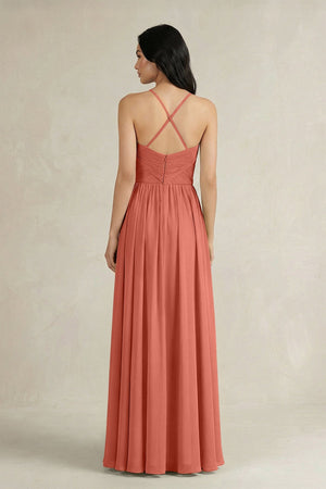A - Line Pleated Spaghetti Strap Chiffon Bridesmaid Dress in Wild Rose - SHE IS ME Bridesmaid Dresses