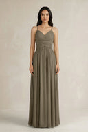 A - Line Pleated Spaghetti Strap Chiffon Bridesmaid Dress in Willow Green - SHE IS ME Bridesmaid Dresses