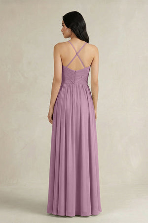 A - Line Pleated Spaghetti Strap Chiffon Bridesmaid Dress in Wisteria - SHE IS ME Bridesmaid Dresses