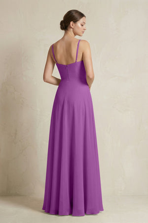 A - Line Ruffled Spaghetti Strap Chiffon Bridesmaid Dress in Amethyst - SHE IS ME Bridesmaid Dresses