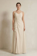 A - Line Ruffled Spaghetti Strap Chiffon Bridesmaid Dress in Champagne - SHE IS ME Bridesmaid Dresses