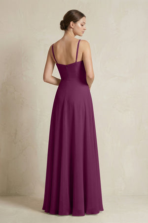 A - Line Ruffled Spaghetti Strap Chiffon Bridesmaid Dress in Fig - SHE IS ME Bridesmaid Dresses
