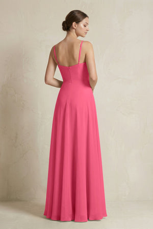 A - Line Ruffled Spaghetti Strap Chiffon Bridesmaid Dress in Fuchsia - SHE IS ME Bridesmaid Dresses