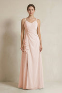 A - Line Ruffled Spaghetti Strap Chiffon Bridesmaid Dress in Pale Blush - SHE IS ME Bridesmaid Dresses