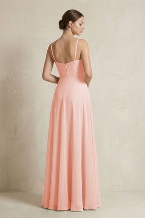 A - Line Ruffled Spaghetti Strap Chiffon Bridesmaid Dress in Rose Petal - SHE IS ME Bridesmaid Dresses