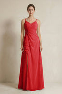 A - Line Ruffled Spaghetti Strap Chiffon Bridesmaid Dress in Ruby Red - SHE IS ME Bridesmaid Dresses