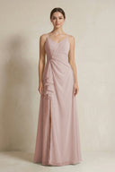 A - Line Ruffled Spaghetti Strap Chiffon Bridesmaid Dress in Toffee - SHE IS ME Bridesmaid Dresses