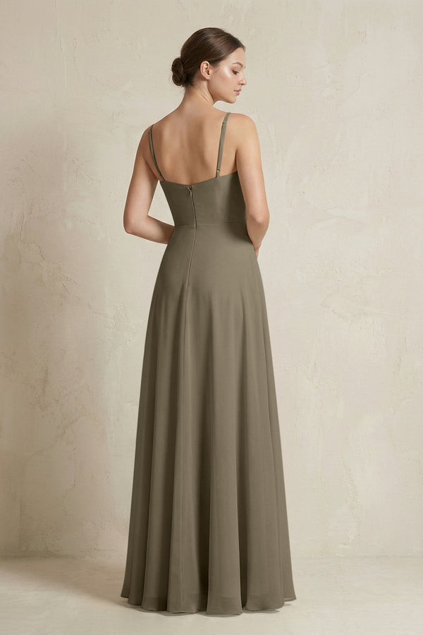 A - Line Ruffled Spaghetti Strap Chiffon Bridesmaid Dress in Willow Green - SHE IS ME Bridesmaid Dresses