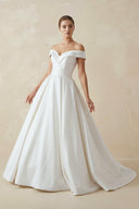 A - Line Satin Sweep Train White Wedding Dress - SHE IS ME Wedding Dresses