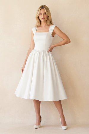 A - Line Sleeveless Lace - Up Back Satin Wedding Dress - SHE IS ME Wedding Dresses