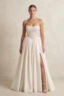 A - Line Strapless Corset Satin Wedding Dress in Ivory - SHE IS ME Wedding Dresses