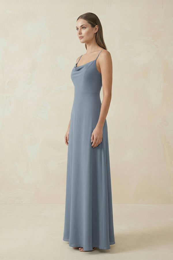 Cami Strap A-Line Chiffon Bridesmaid Dress in Neptune - SHE IS ME BRIDESMAID DRESSES