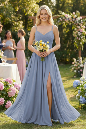 Cami Strap Chiffon A - Line Bridesmaid Dress with Slit - SHE IS ME Bridesmaid Dresses