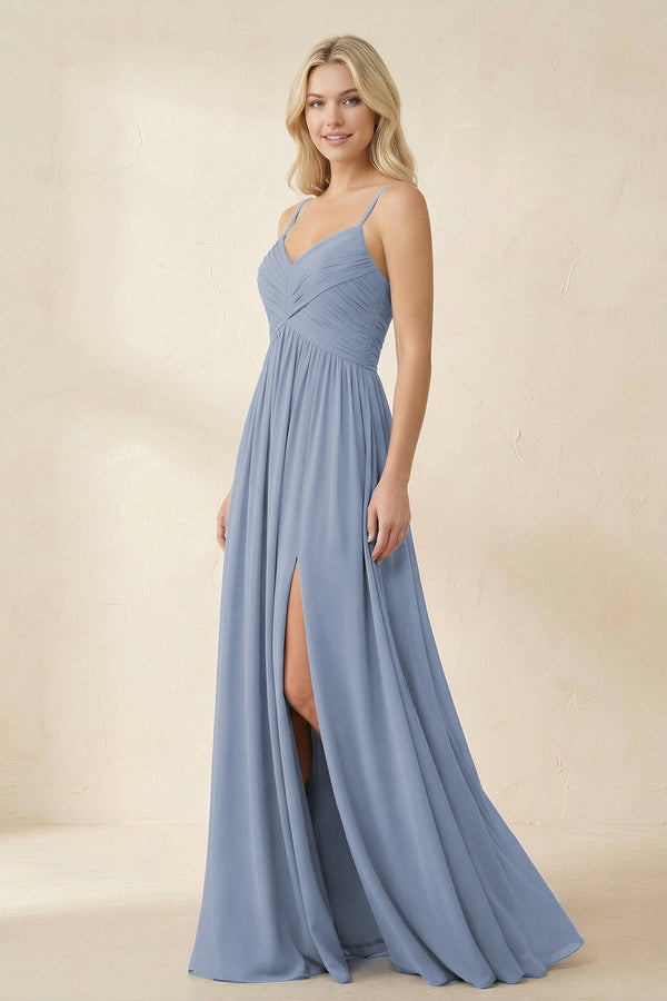Cami Strap Chiffon A - Line Bridesmaid Dress with Slit - SHE IS ME Bridesmaid Dresses