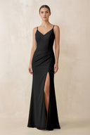 Cami Strap Chiffon Sheath Bridesmaid Gown in Black - SHE IS ME Bridesmaid Dresses