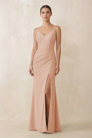 Cami Strap Chiffon Sheath Bridesmaid Gown in Champagne Rose - SHE IS ME Bridesmaid Dresses