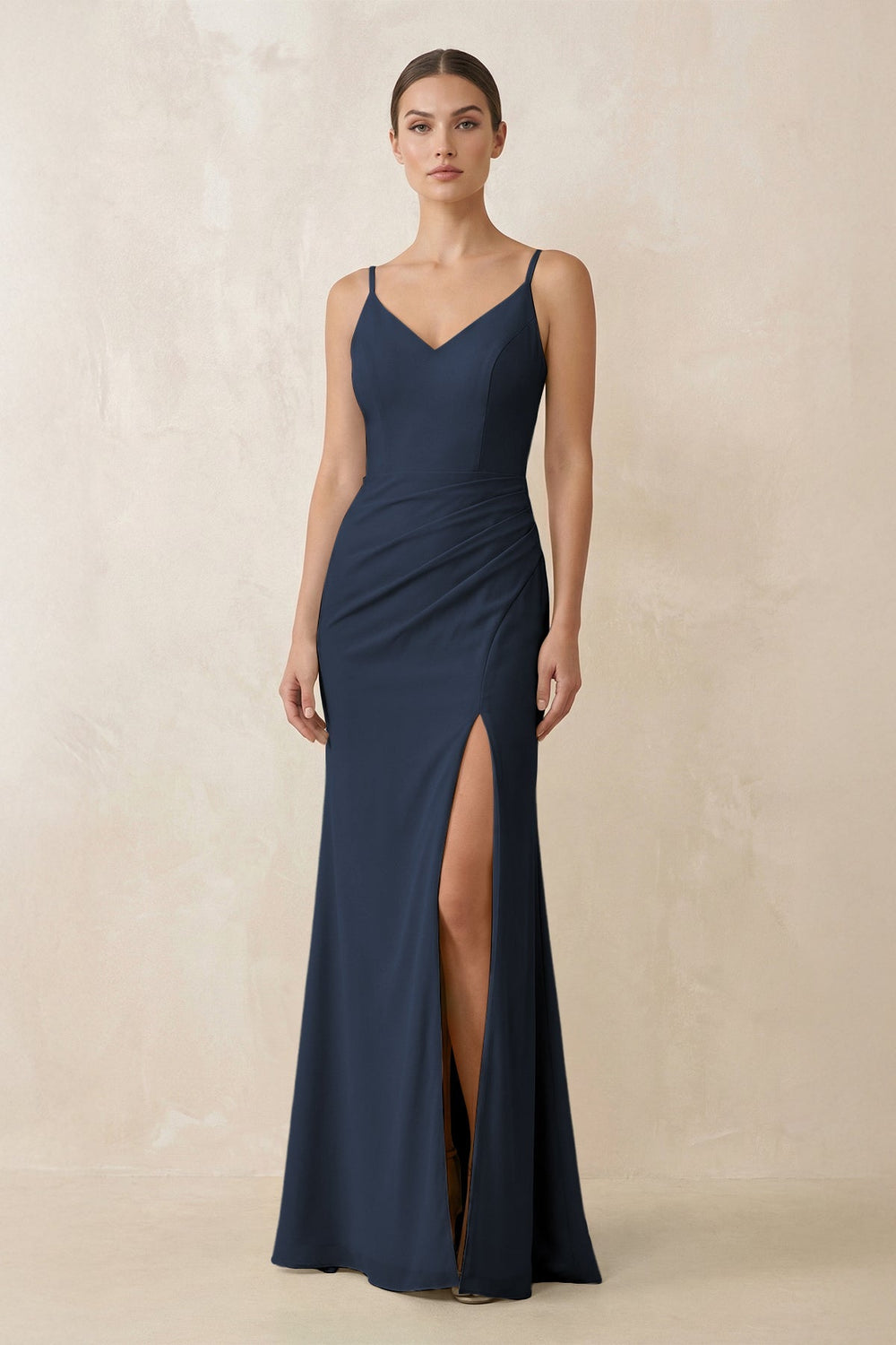 Cami Strap Chiffon Sheath Bridesmaid Gown in Dark Navy - SHE IS ME Bridesmaid Dresses