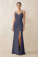 Cami Strap Chiffon Sheath Bridesmaid Gown in Dusk Blue - SHE IS ME Bridesmaid Dresses
