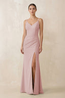 Cami Strap Chiffon Sheath Bridesmaid Gown in Dusty Rose - SHE IS ME Bridesmaid Dresses