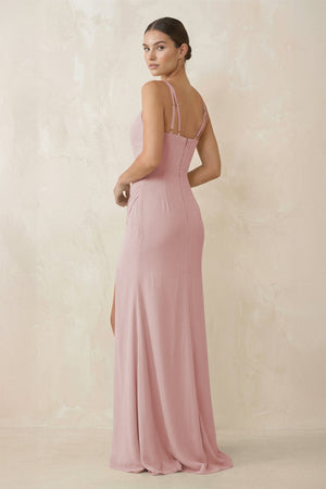 Cami Strap Chiffon Sheath Bridesmaid Gown in Dusty Rose - SHE IS ME Bridesmaid Dresses