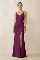 Cami Strap Chiffon Sheath Bridesmaid Gown in Fig - SHE IS ME Bridesmaid Dresses