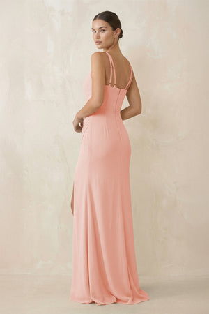 Cami Strap Chiffon Sheath Bridesmaid Gown in Rose Petal - SHE IS ME Bridesmaid Dresses