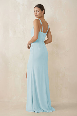 Cami Strap Chiffon Sheath Bridesmaid Gown in Sky Blue - SHE IS ME Bridesmaid Dresses