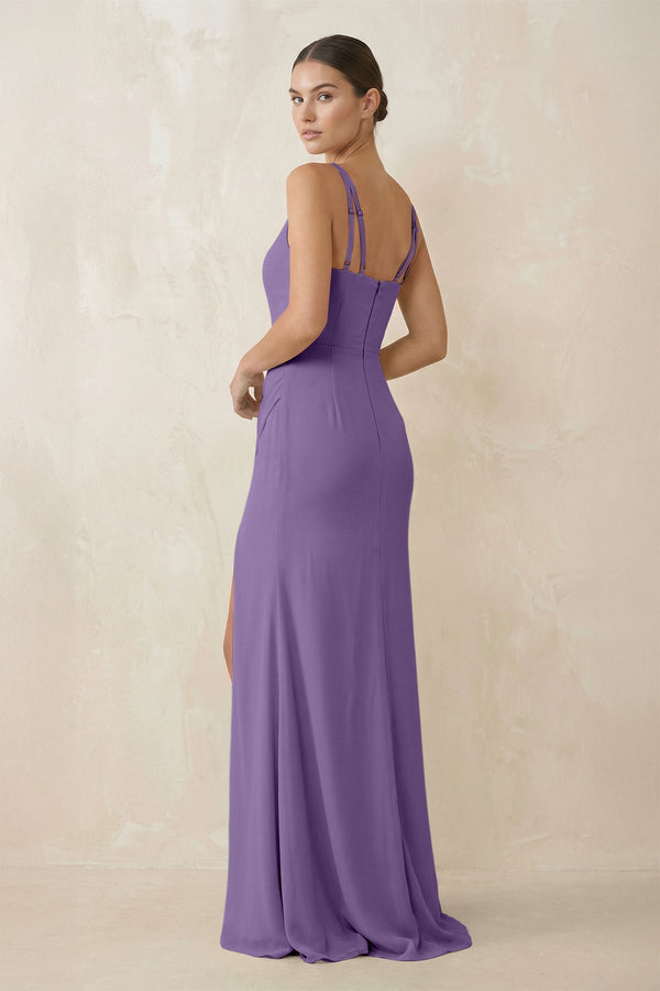 Cami Strap Chiffon Sheath Bridesmaid Gown in Tahiti - SHE IS ME Bridesmaid Dresses