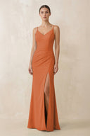 Cami Strap Chiffon Sheath Bridesmaid Gown in Terracotta - SHE IS ME Bridesmaid Dresses