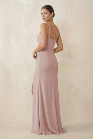 Cami Strap Chiffon Sheath Bridesmaid Gown in Toffee - SHE IS ME Bridesmaid Dresses