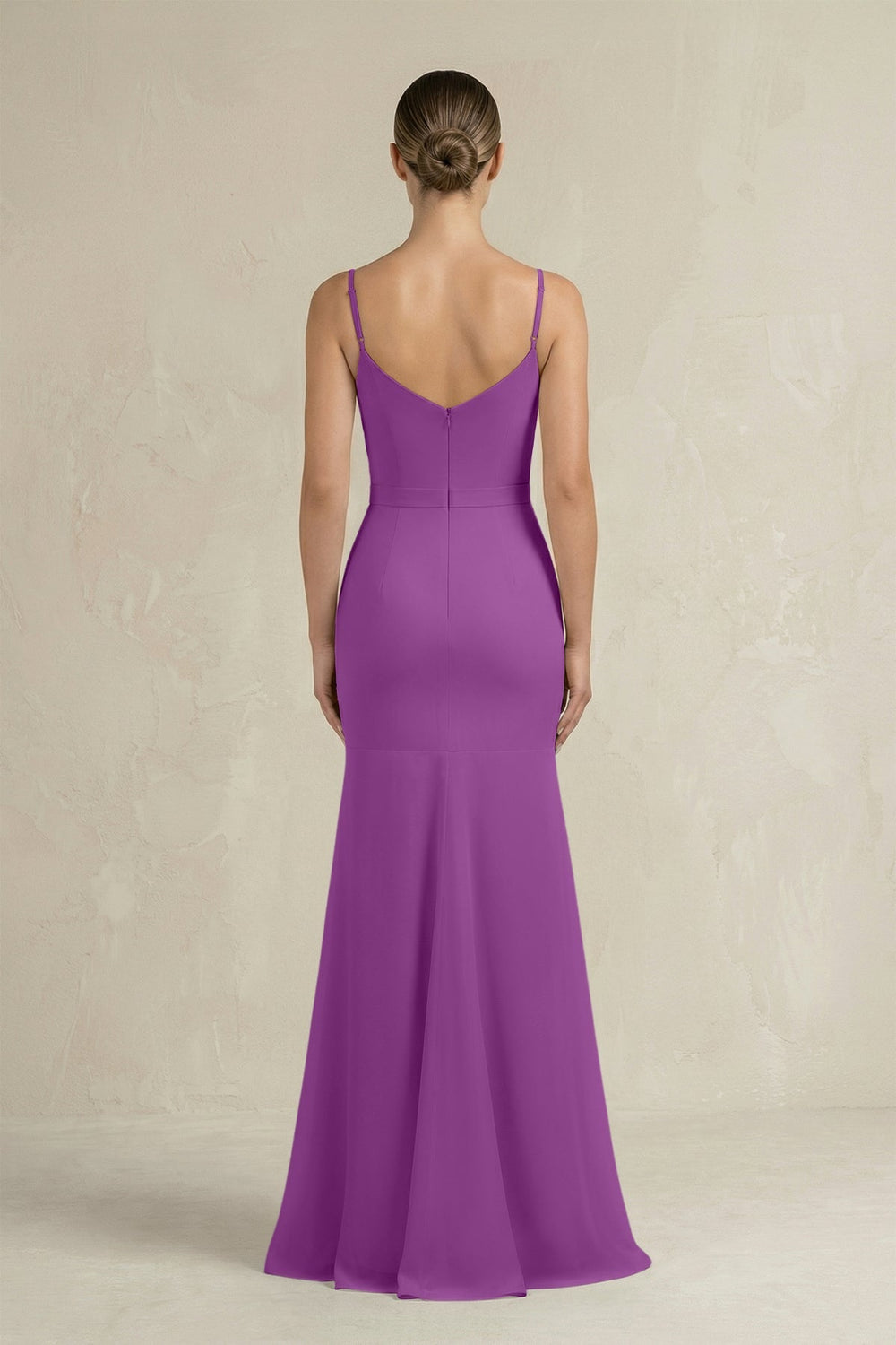 Cami Strap Mermaid Ruffled Chiffon Bridesmaid Dress in Amethyst - SHE IS ME Bridesmaid Dresses
