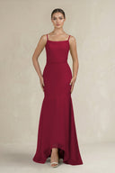 Cami Strap Mermaid Ruffled Chiffon Bridesmaid Dress in Berry - SHE IS ME Bridesmaid Dresses