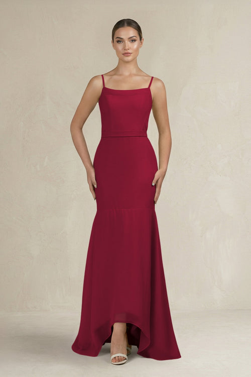 Cami Strap Mermaid Ruffled Chiffon Bridesmaid Dress in Berry - SHE IS ME Bridesmaid Dresses