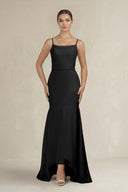 Cami Strap Mermaid Ruffled Chiffon Bridesmaid Dress in Black - SHE IS ME Bridesmaid Dresses