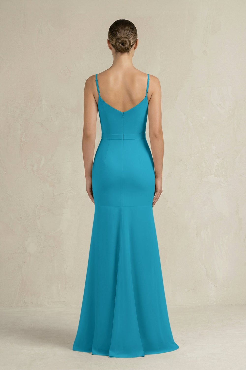 Cami Strap Mermaid Ruffled Chiffon Bridesmaid Dress in Blue Jay - SHE IS ME Bridesmaid Dresses