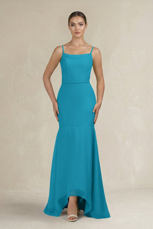 Cami Strap Mermaid Ruffled Chiffon Bridesmaid Dress in Blue Jay - SHE IS ME Bridesmaid Dresses