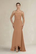 Cami Strap Mermaid Ruffled Chiffon Bridesmaid Dress in Bronzer - SHE IS ME Bridesmaid Dresses