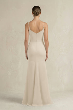 Cami Strap Mermaid Ruffled Chiffon Bridesmaid Dress in Champagne - SHE IS ME Bridesmaid Dresses
