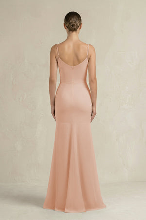 Cami Strap Mermaid Ruffled Chiffon Bridesmaid Dress in Champagne Rose - SHE IS ME Bridesmaid Dresses