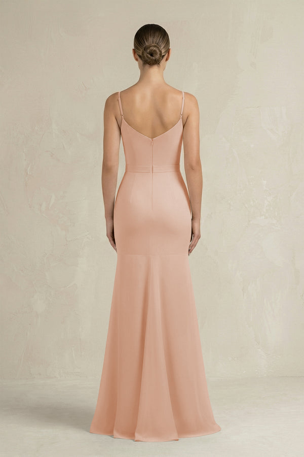 Cami Strap Mermaid Ruffled Chiffon Bridesmaid Dress in Champagne Rose - SHE IS ME Bridesmaid Dresses