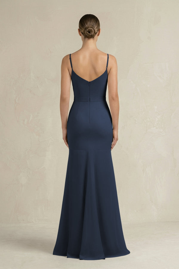 Cami Strap Mermaid Ruffled Chiffon Bridesmaid Dress in Dark Navy - SHE IS ME Bridesmaid Dresses