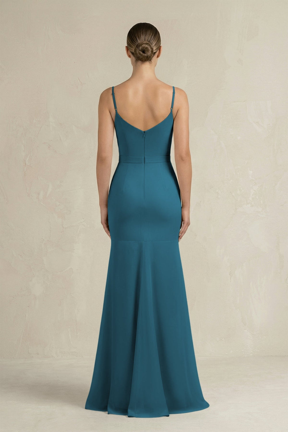 Cami Strap Mermaid Ruffled Chiffon Bridesmaid Dress in Dark Teal - SHE IS ME Bridesmaid Dresses