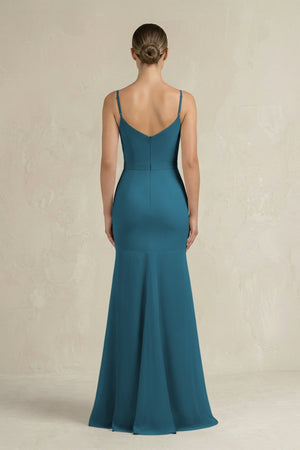 Cami Strap Mermaid Ruffled Chiffon Bridesmaid Dress in Dark Teal - SHE IS ME Bridesmaid Dresses