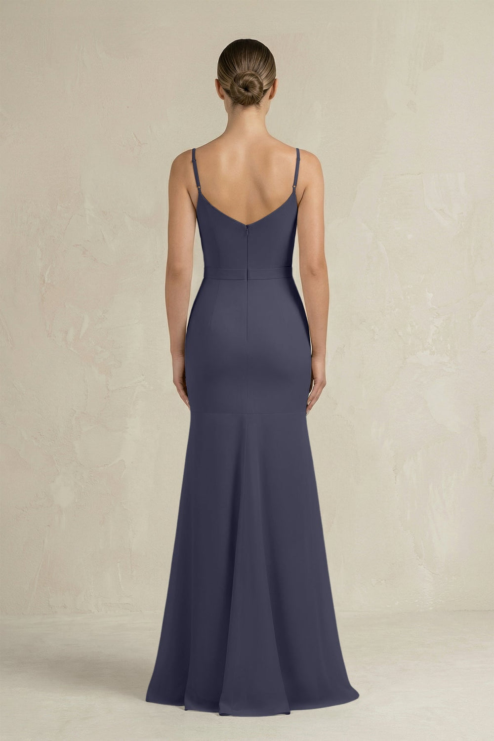 Cami Strap Mermaid Ruffled Chiffon Bridesmaid Dress in Dusk Blue - SHE IS ME Bridesmaid Dresses