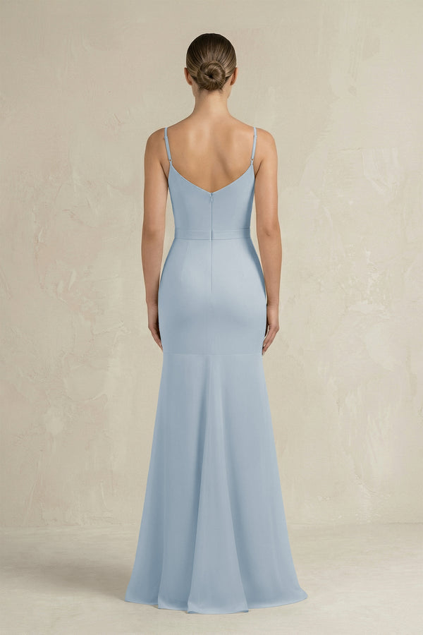 Cami Strap Mermaid Ruffled Chiffon Bridesmaid Dress in Dusty Blue - SHE IS ME Bridesmaid Dresses