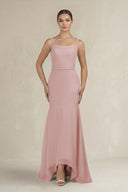 Cami Strap Mermaid Ruffled Chiffon Bridesmaid Dress in Dusty Rose - SHE IS ME Bridesmaid Dresses