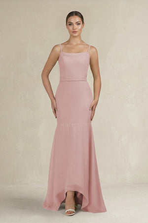 Cami Strap Mermaid Ruffled Chiffon Bridesmaid Dress in Dusty Rose - SHE IS ME Bridesmaid Dresses