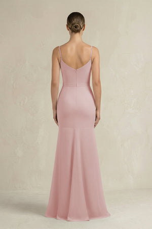 Cami Strap Mermaid Ruffled Chiffon Bridesmaid Dress in Dusty Rose - SHE IS ME Bridesmaid Dresses