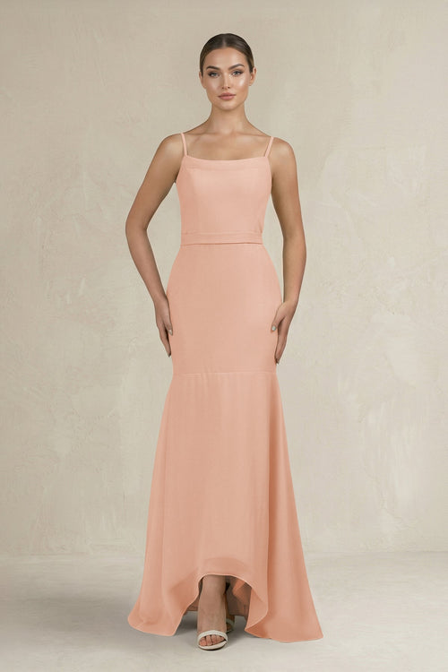 Cami Strap Mermaid Ruffled Chiffon Bridesmaid Dress in English Rose - SHE IS ME Bridesmaid Dresses
