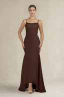 Cami Strap Mermaid Ruffled Chiffon Bridesmaid Dress in Espresso - SHE IS ME Bridesmaid Dresses